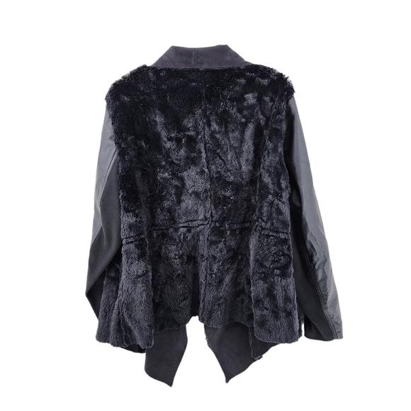 Jaclyn Smith Women's Black Faux Fur Leather Long Sleeve Open Front Jacket - XXL - Picture 4 of 5